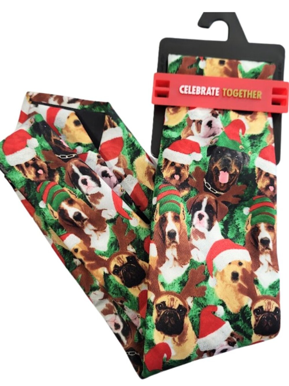CELEBRATE TOGETHER NWT Dogs Wearing Santa Hats Christmas Tie